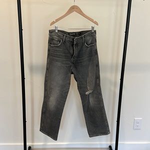 LUCKY BRAND STRAIGHT CROP FADED BLACK DENIM.